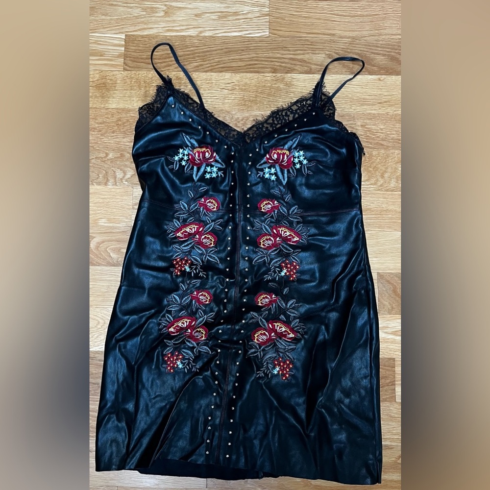 Dex Black Dress with Red and White Embroidery